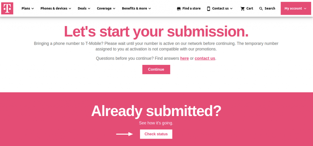 Status Check For TMobile Online