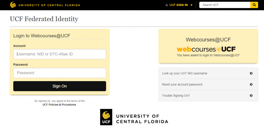 webcourses.ucf.edu Access to your Webcourse UCF Account