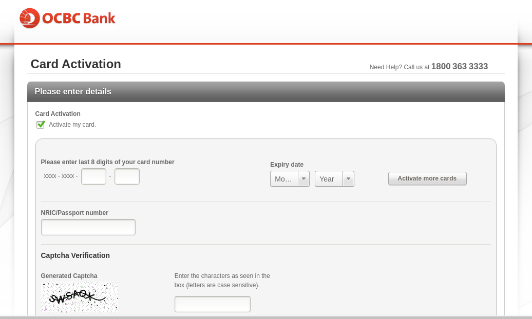 activate ocbc credit card