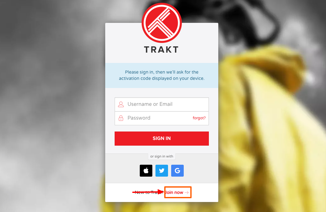 trakt tv sign up