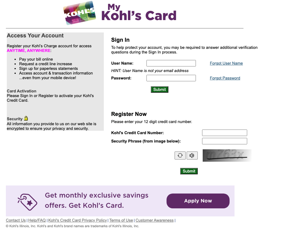 kohls credit card activation