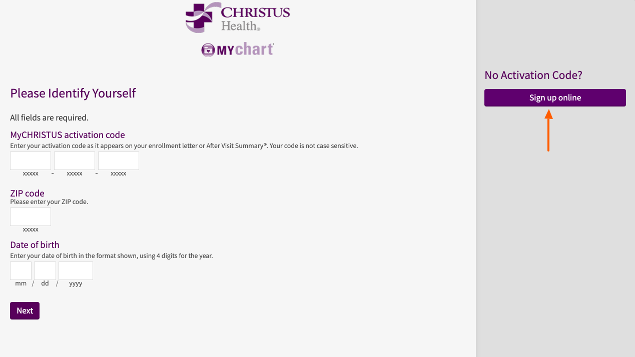 christus health sign up online page