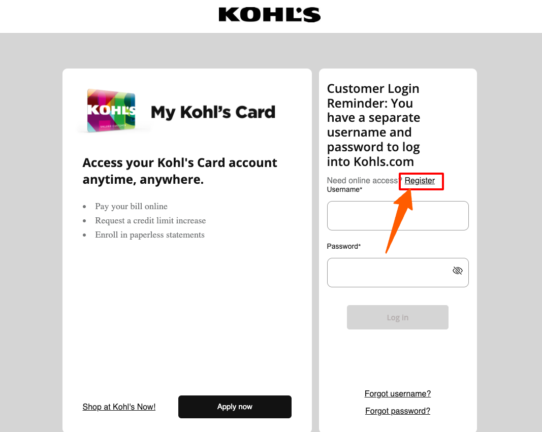 Register for Kohl’s Credit Card